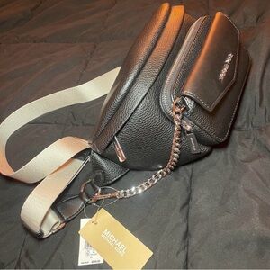 Michael Kors Black Belt Bag with Silver Accents